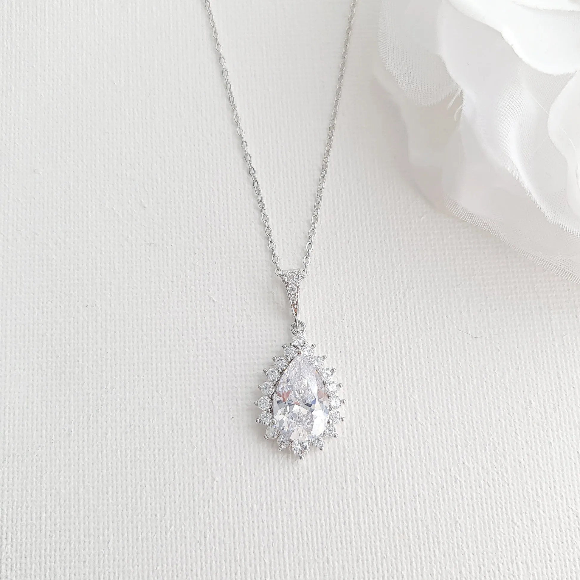 1.0 CT Pear Moissanite Halo Drop Necklace for Women