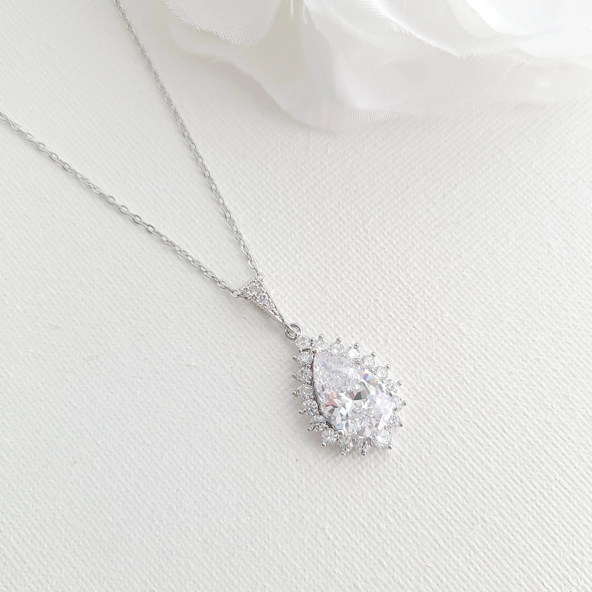 1.0 CT Pear Moissanite Halo Drop Necklace for Women