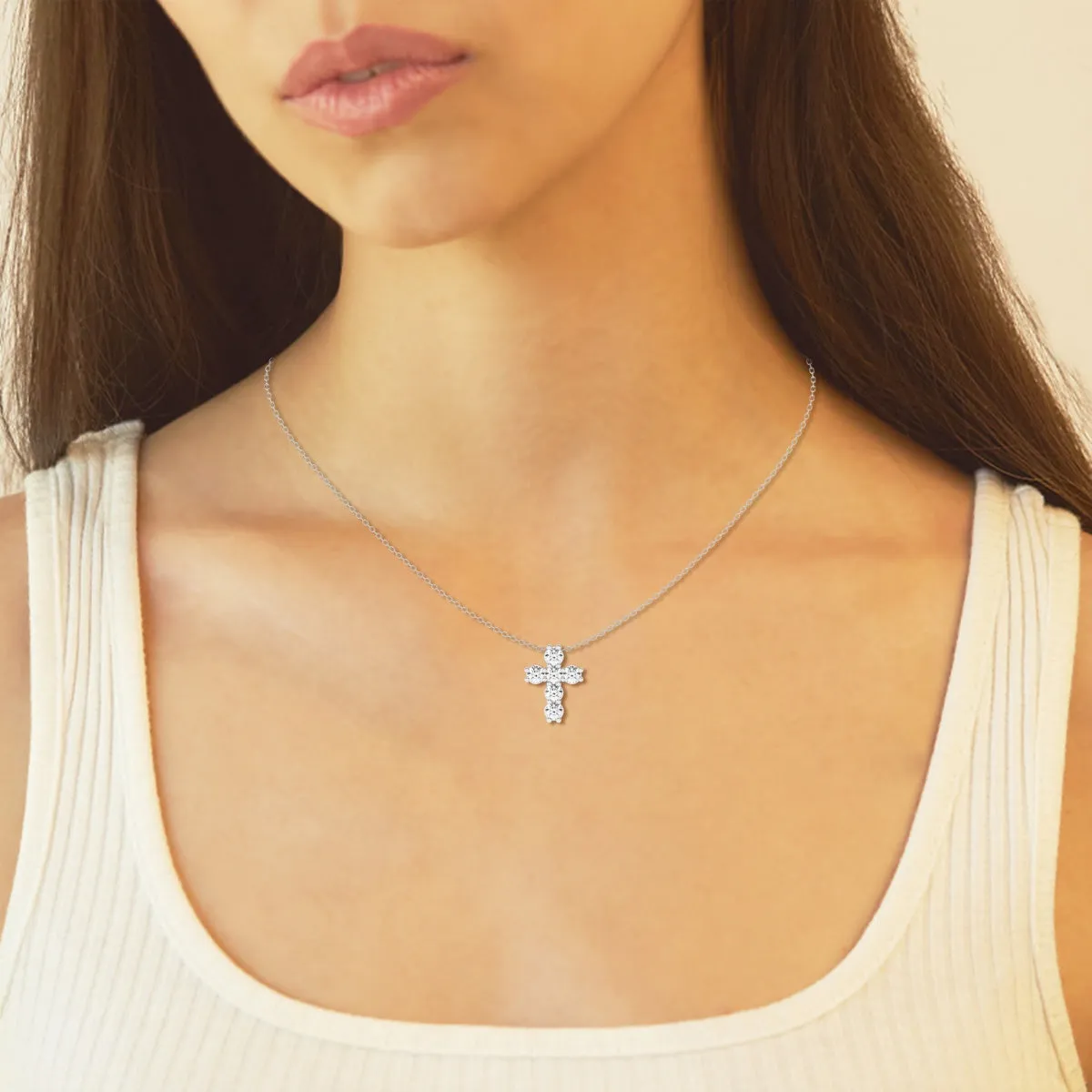 1.01 TCW Round Moissanite Diamond Cross Necklace