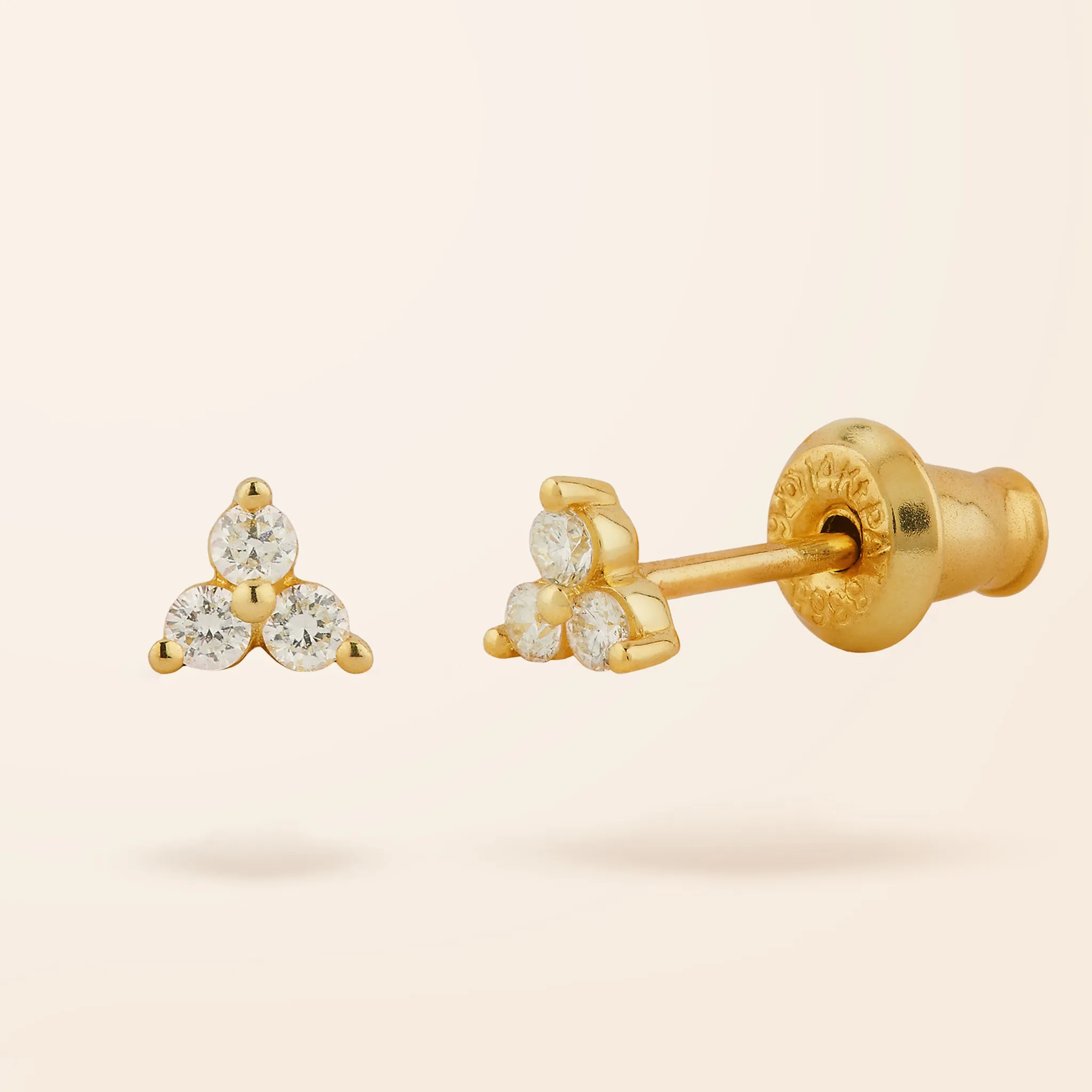 14K Gold Mini Diamond Trio Stud Earrings