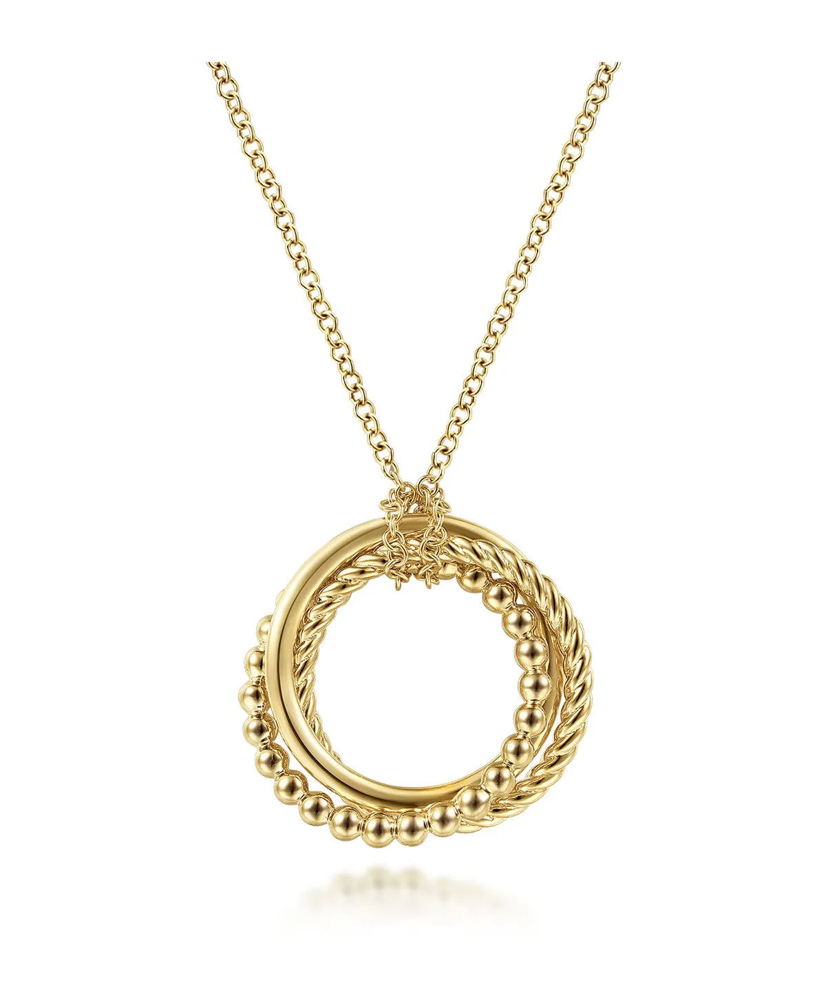 14K Yellow Gold Bujukan Twisted Rope Multi Circle Pendant Necklace