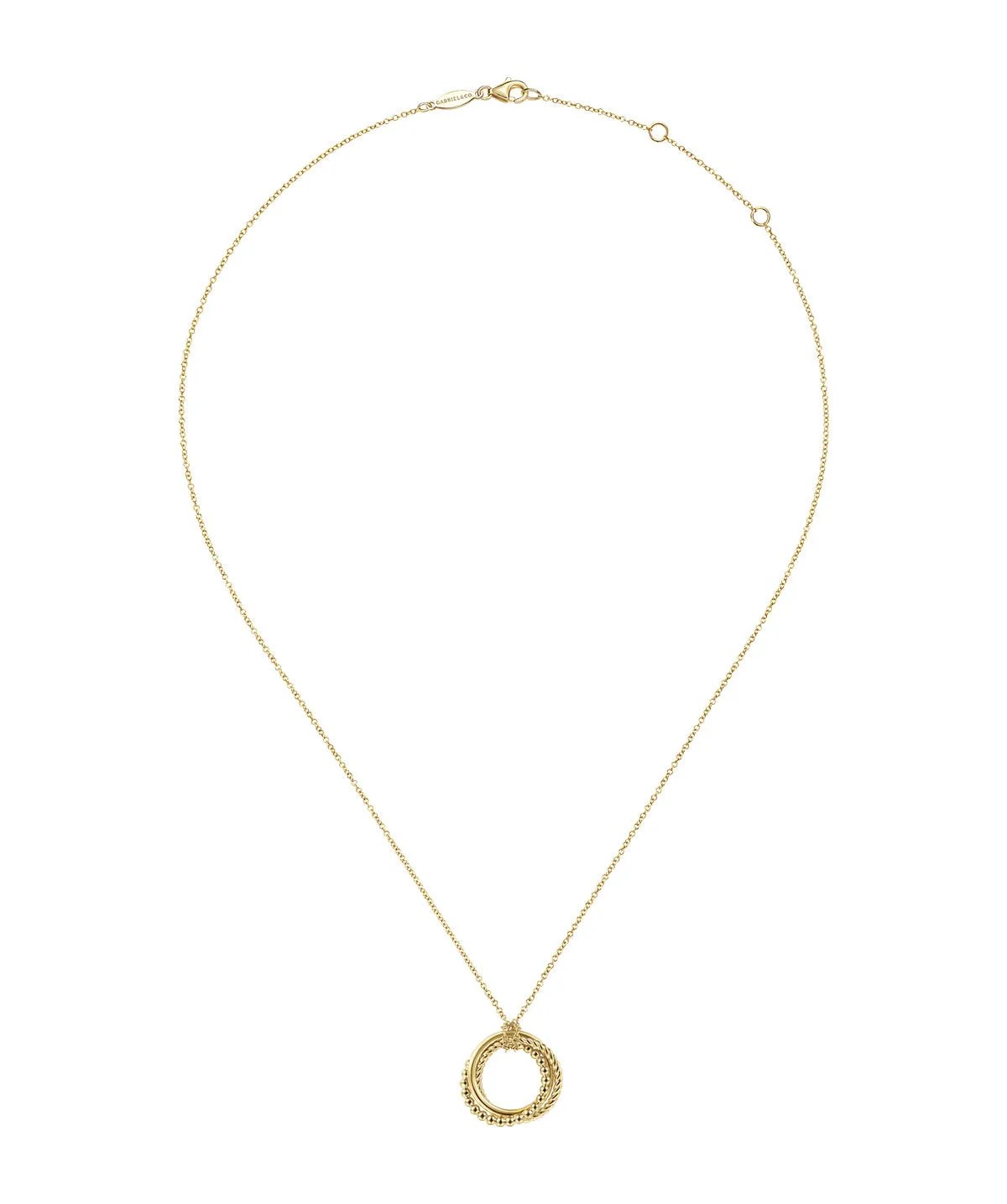 14K Yellow Gold Bujukan Twisted Rope Multi Circle Pendant Necklace