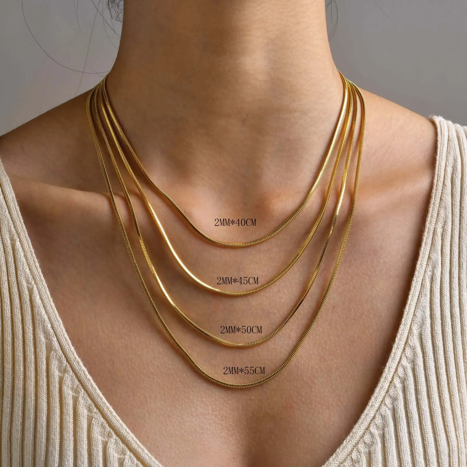 18K Gold Plated No-tarnish Medical Grade Titanium Collarbone Snake Multi Layer Chain Necklace