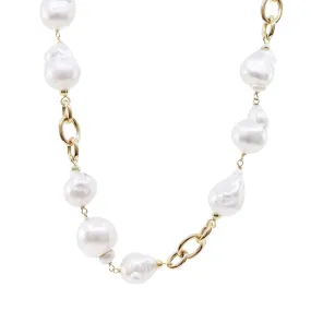 19.5 INCH BAROQUE SOUTH SEA PEARL AND 18K YELLOW GOLD CABLE LINK NECKLACE