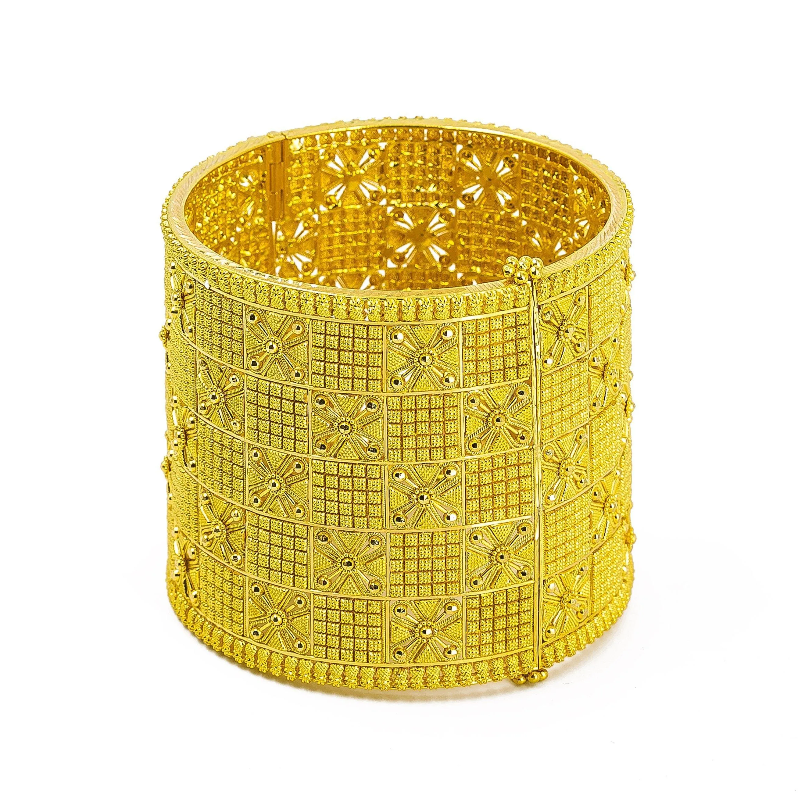 22K Yellow Gold Bangle W/ Alternating Textured Pattern & Openable Band