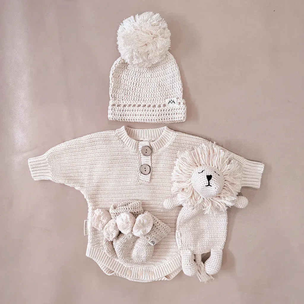 3 Little Crowns Textured Knit Romper - Oat