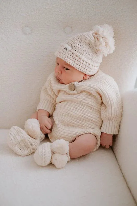 3 Little Crowns Textured Knit Romper - Oat