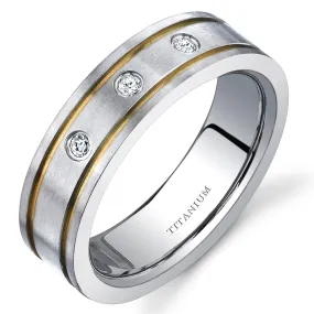 3-Stone Titanium Band for Women, 6mm, Comfort Fit, Size 7.5