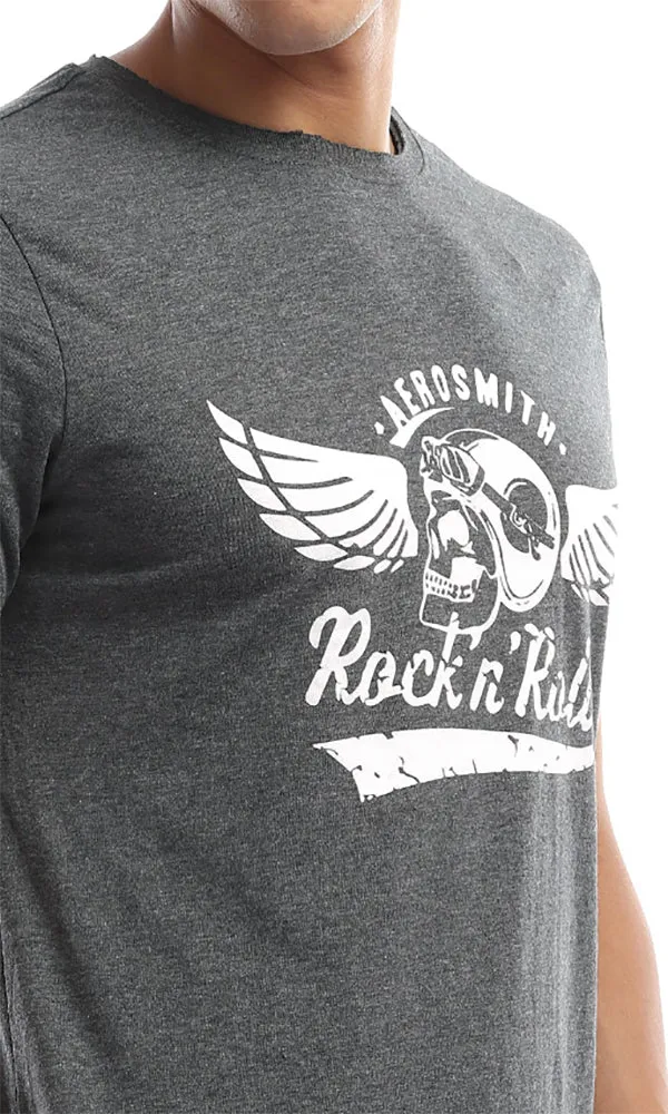 47853 Rock & Roll Print Men's Dark Grey Tee