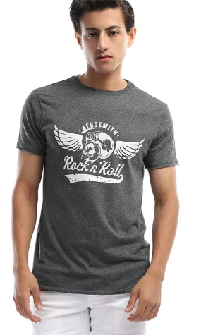 47853 Rock & Roll Print Men's Dark Grey Tee