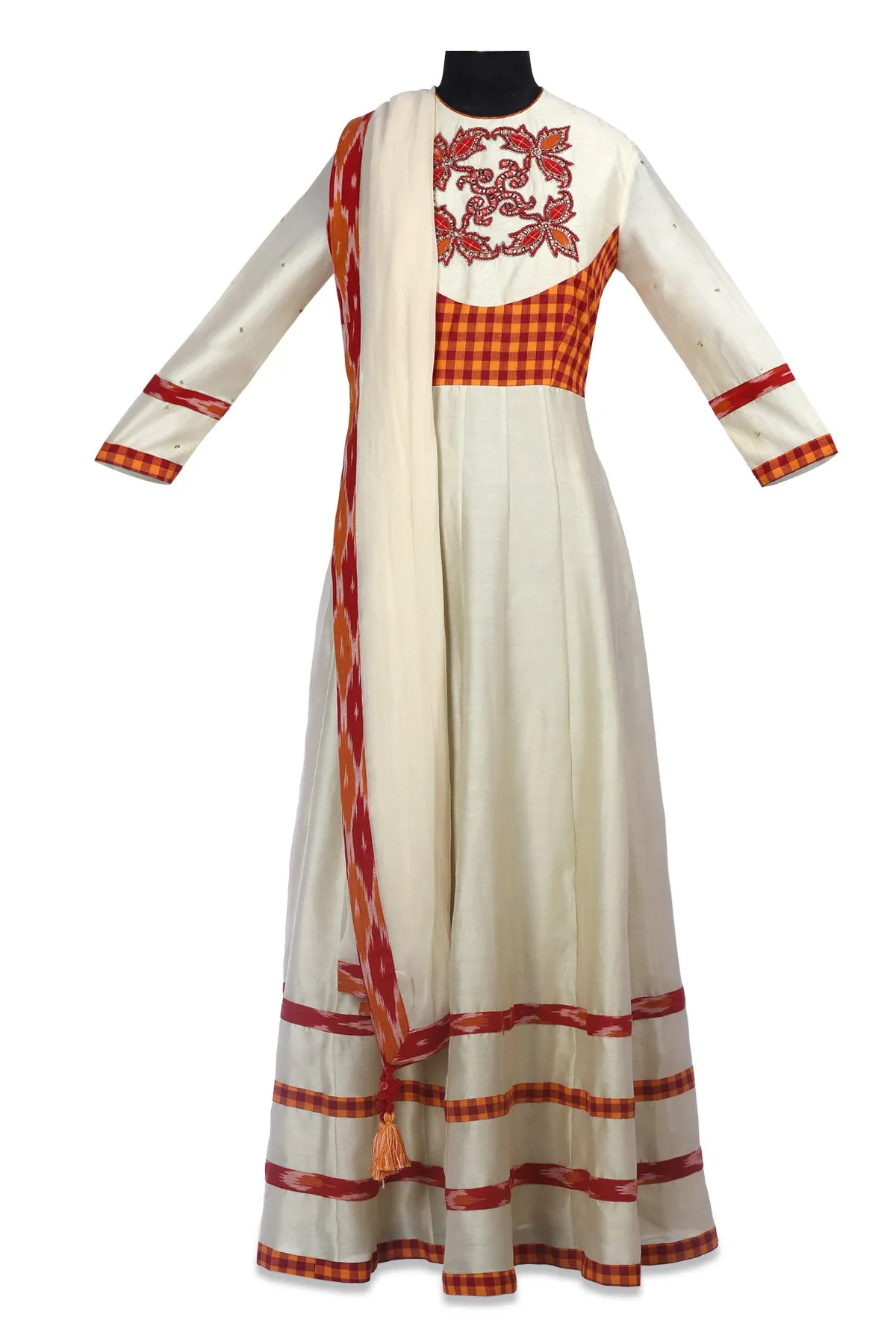 50Z175-RO Ivory Applique Embroidery Anarkali with Dupatta