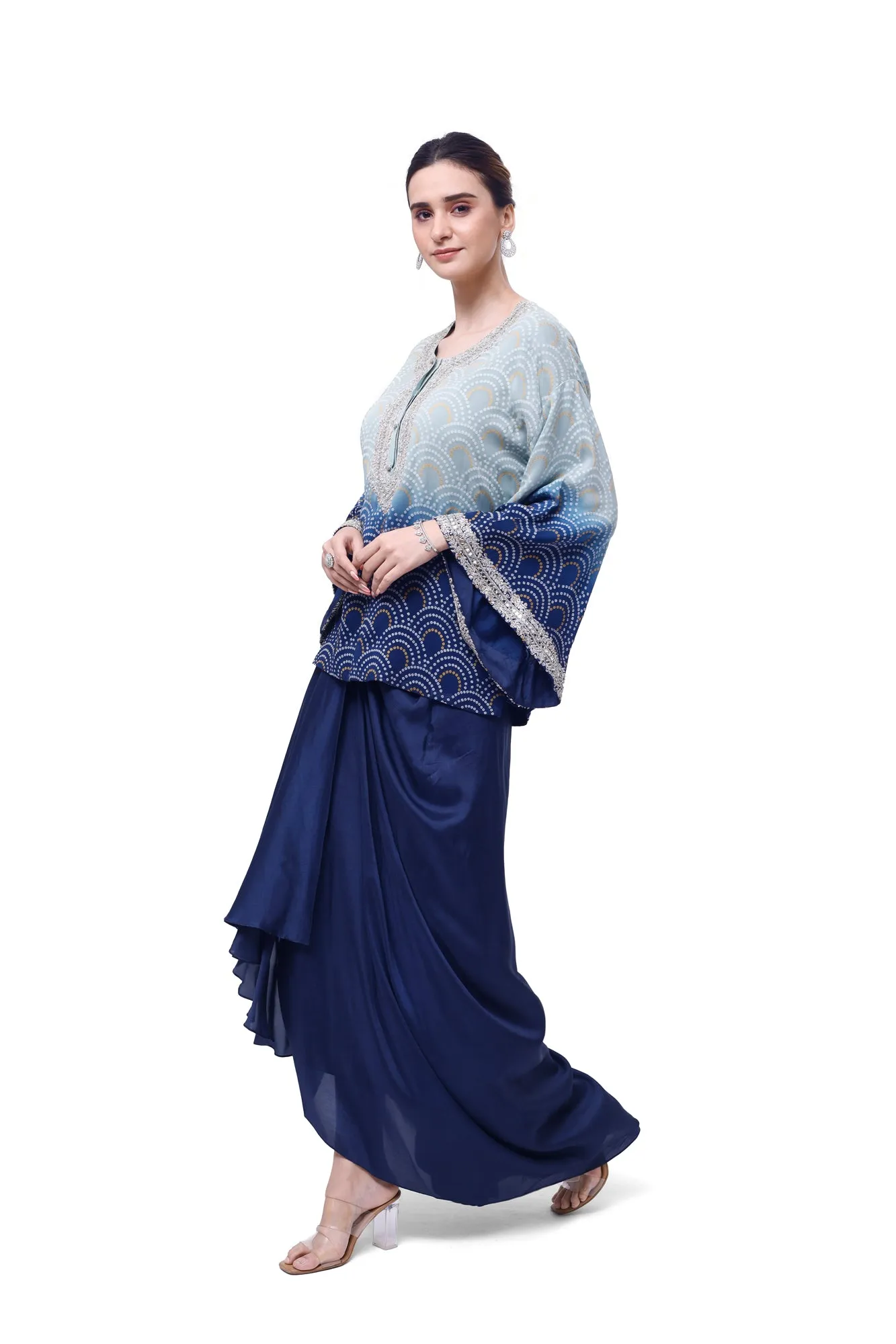 50Z925-RO Ombre Blue Georgette Silk Skirt Set