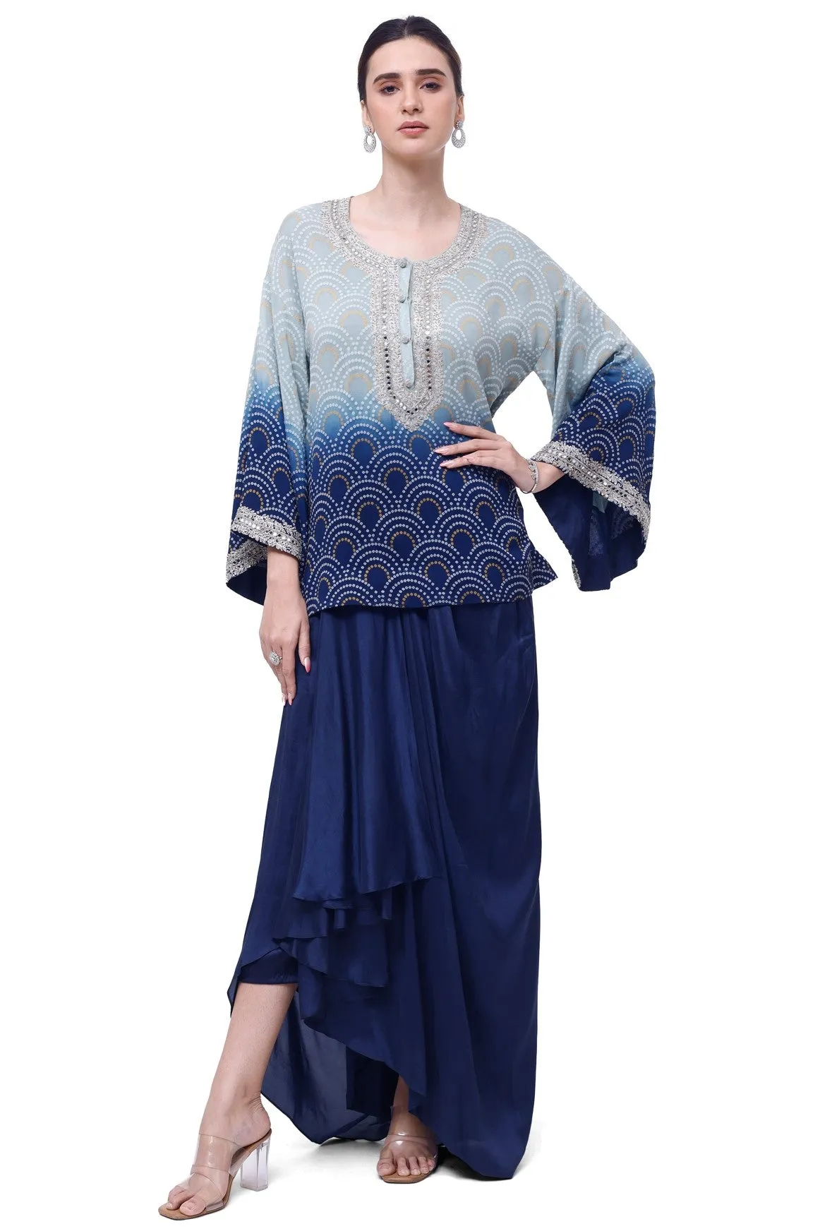 50Z925-RO Ombre Blue Georgette Silk Skirt Set