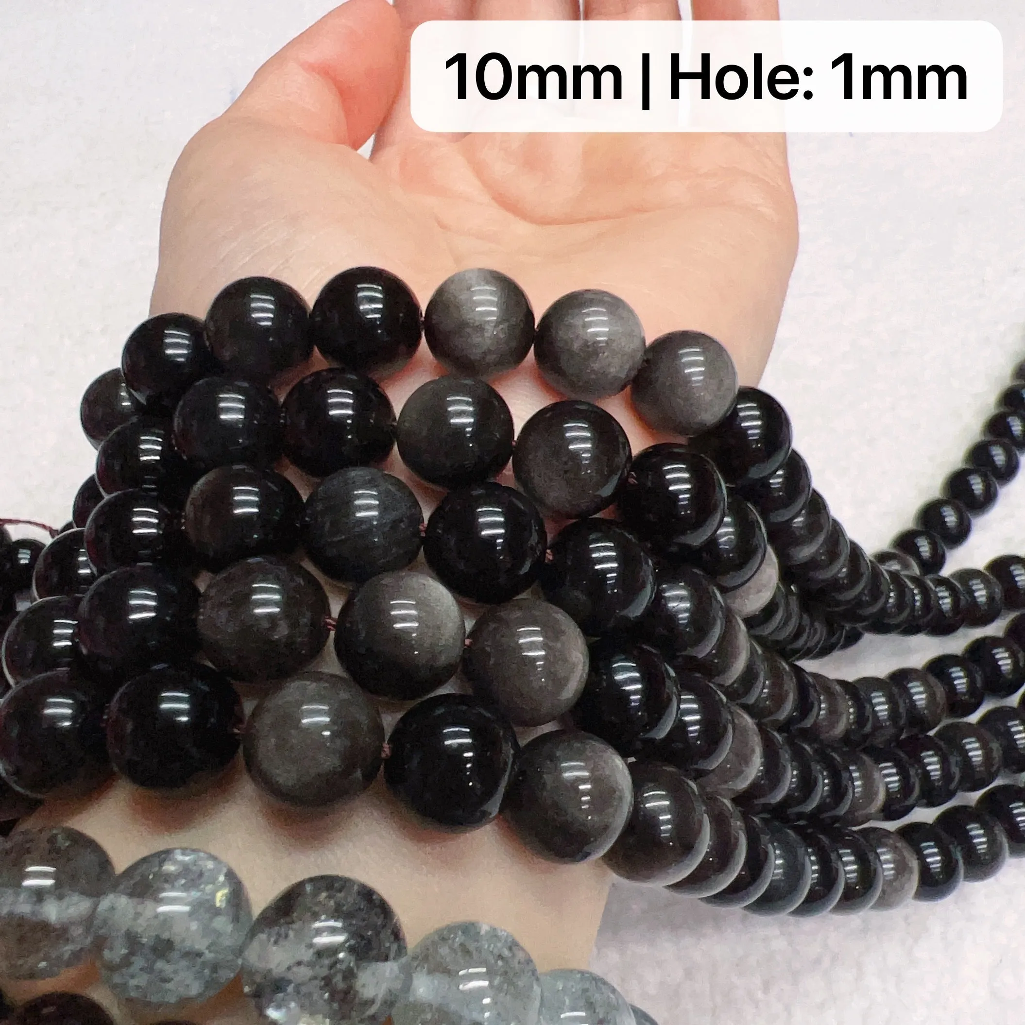 8mm - 10mm Natural Silver Sheen Obsidian Round Bead Strands DIY Jewelry Project