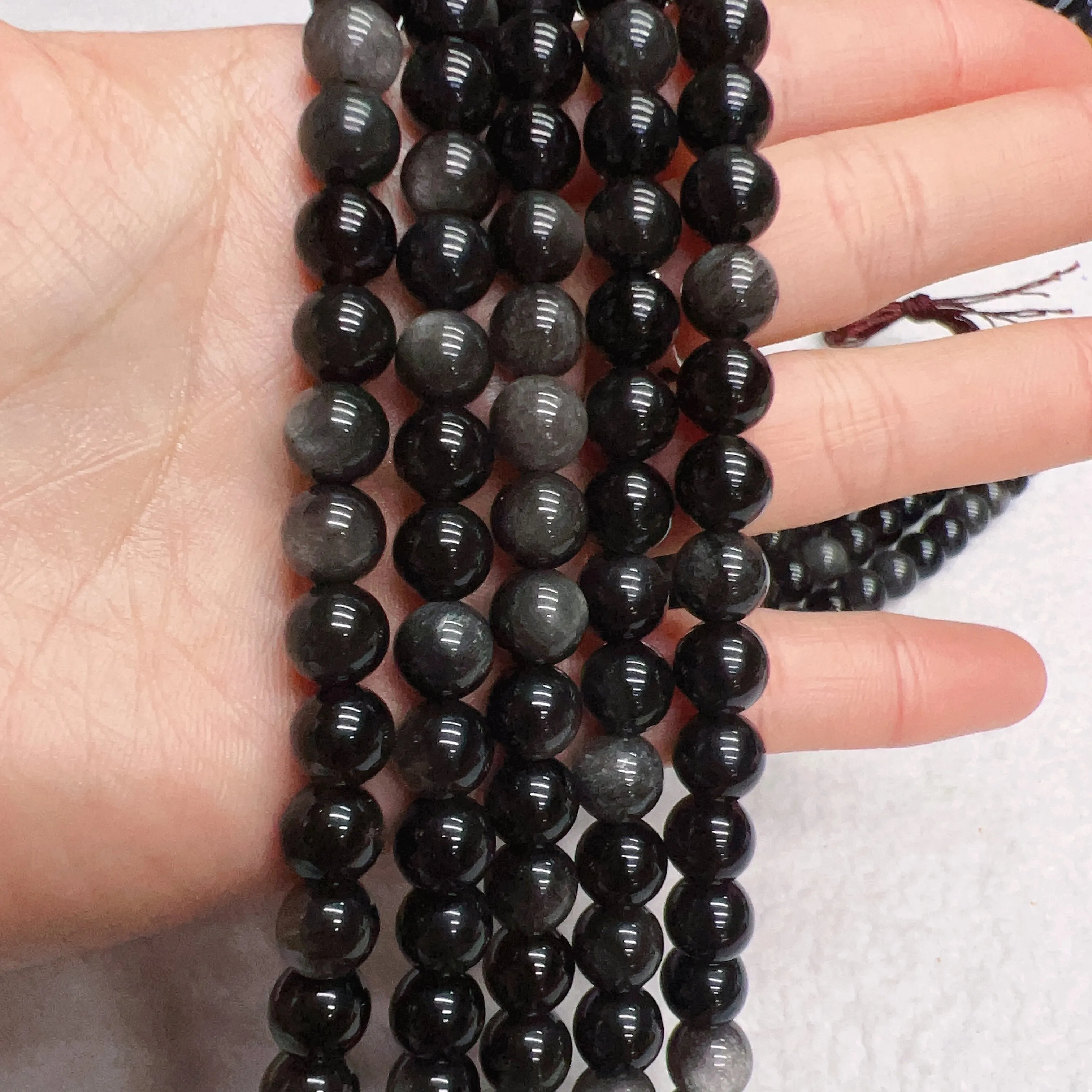 8mm - 10mm Natural Silver Sheen Obsidian Round Bead Strands DIY Jewelry Project