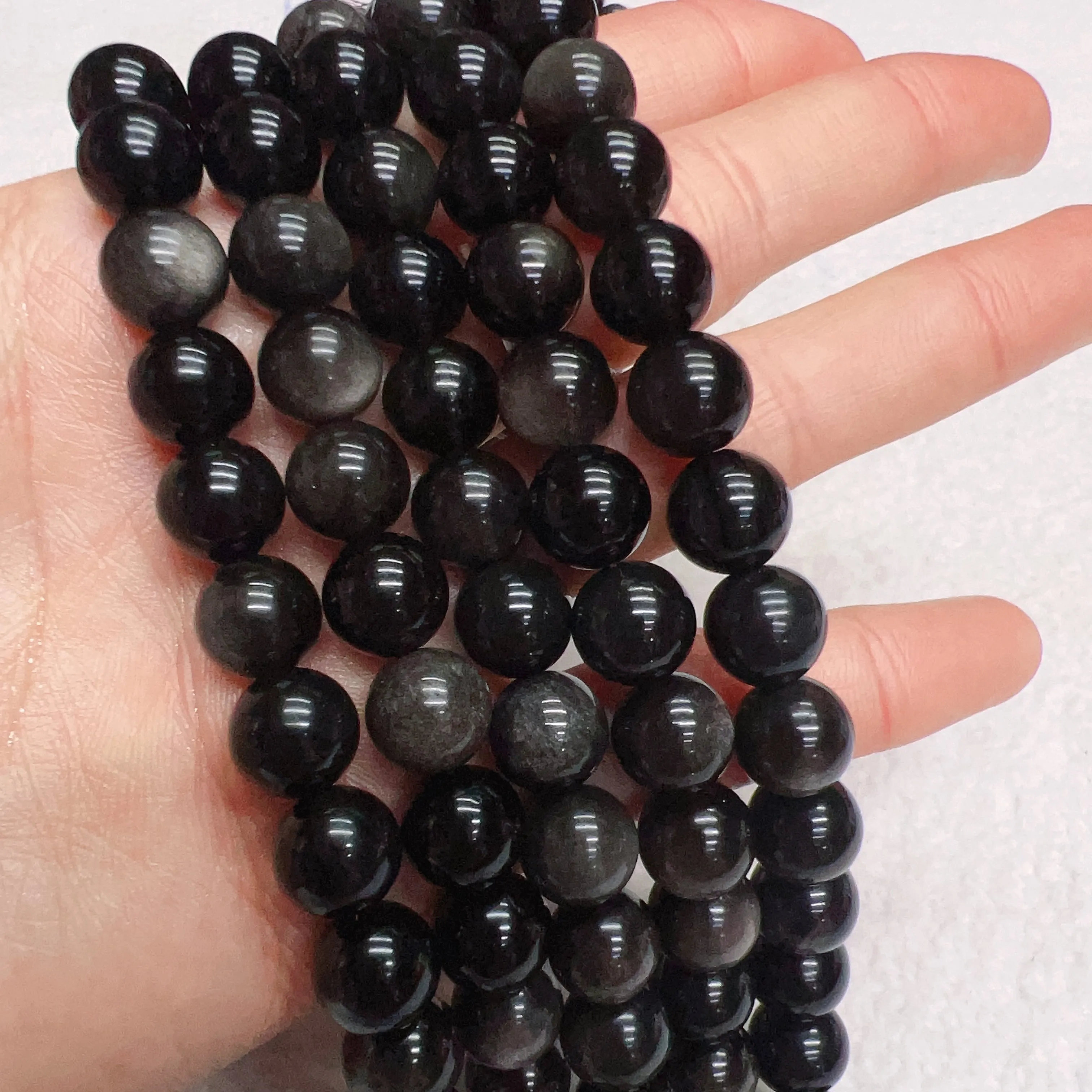 8mm - 10mm Natural Silver Sheen Obsidian Round Bead Strands DIY Jewelry Project