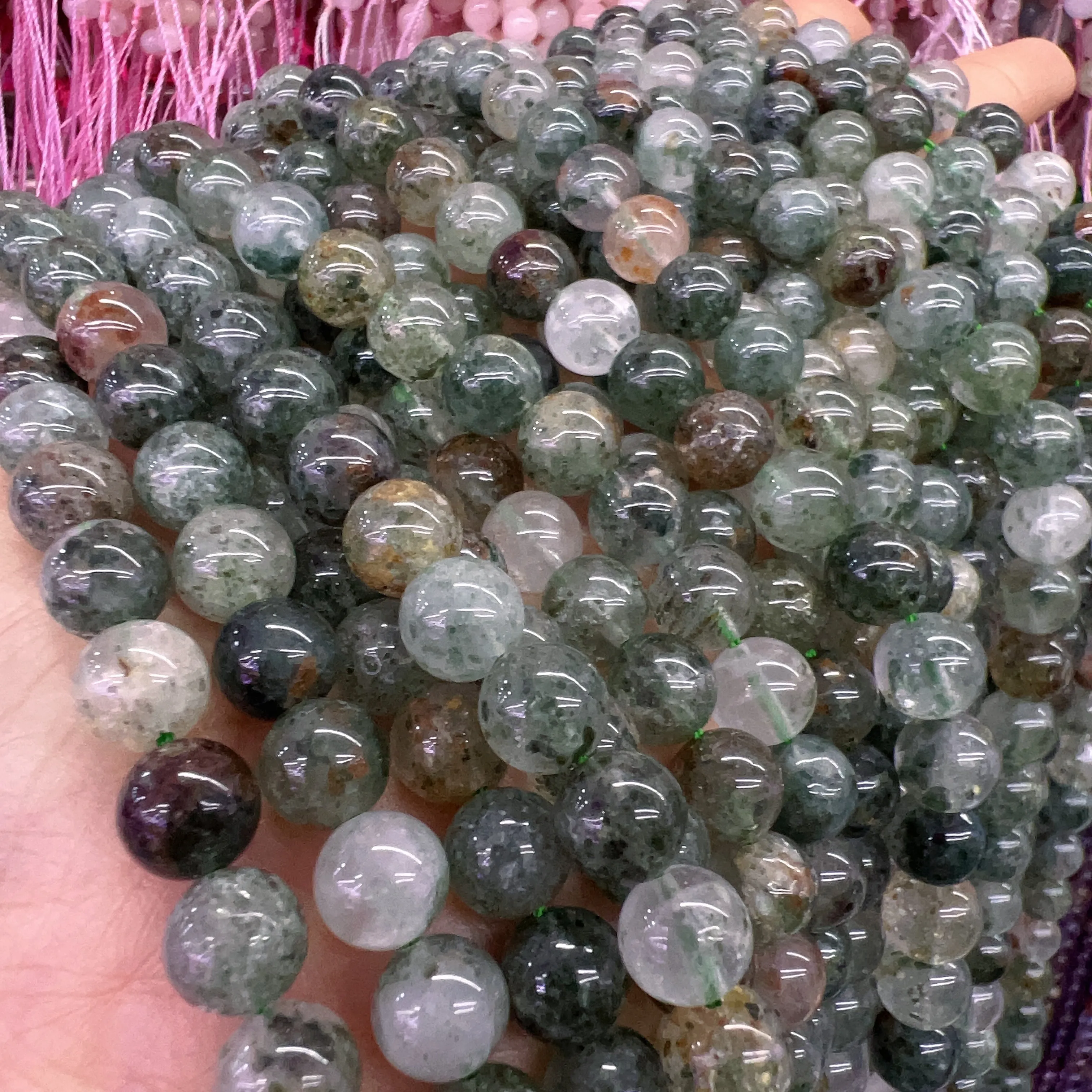 8mm Natural Assorted Phantom Quartz Round Bead Strands for DIY Jewelry Project