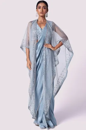 90Y025-RO Doctor Blue Lycra Drape Saree with Cape