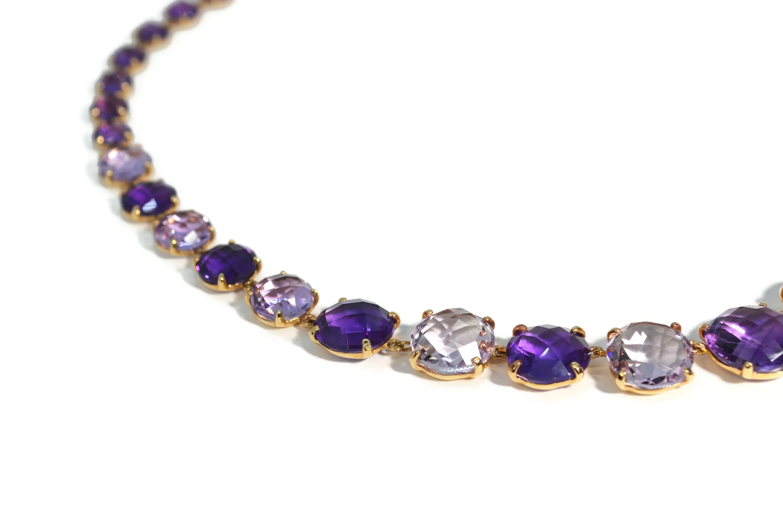 AFJ Gemstone Collection - Graduated Necklace with Amethyst, Yellow Gold