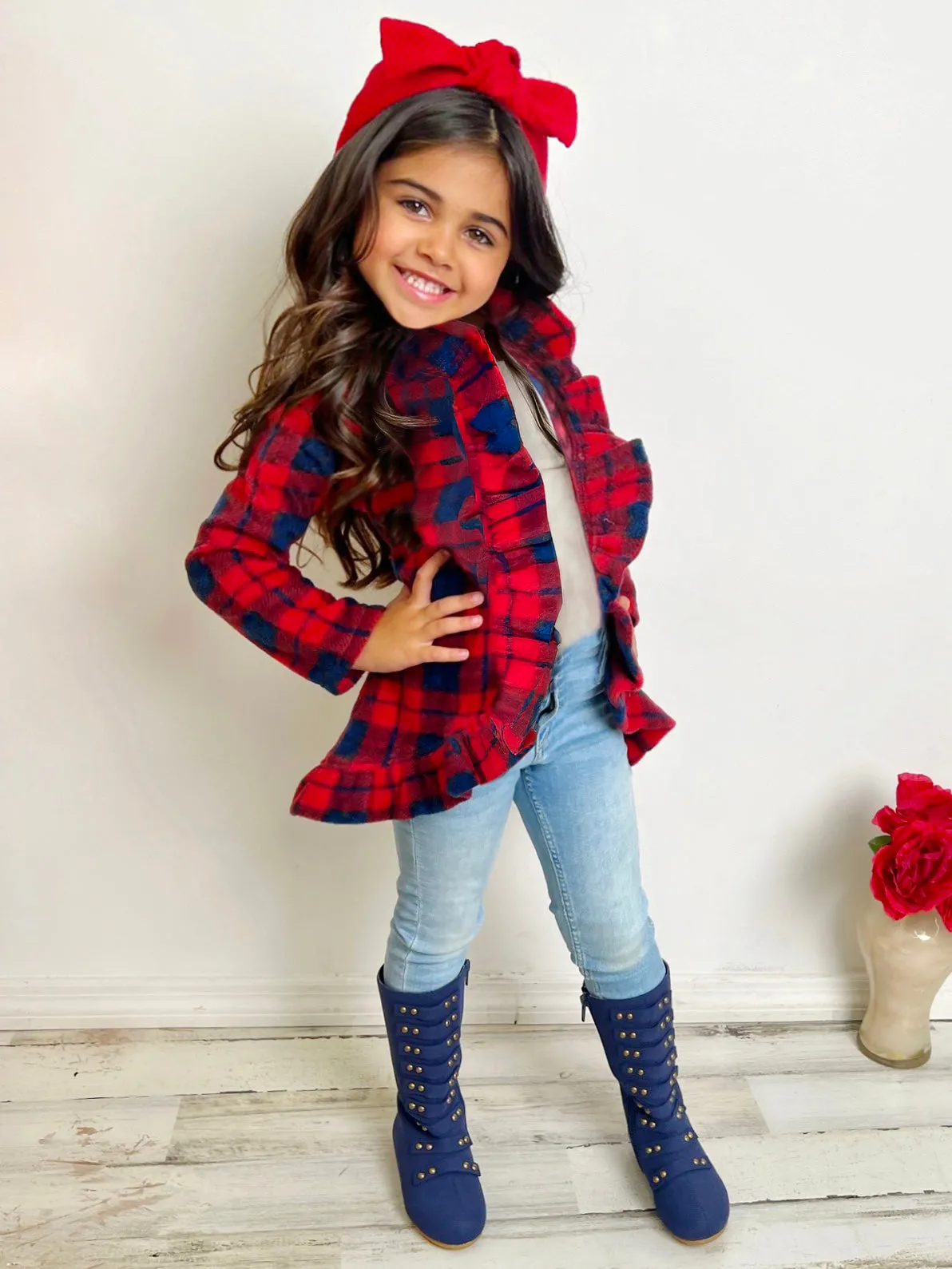 All Ruffled Up Red Plaid Ruffles Cardigan