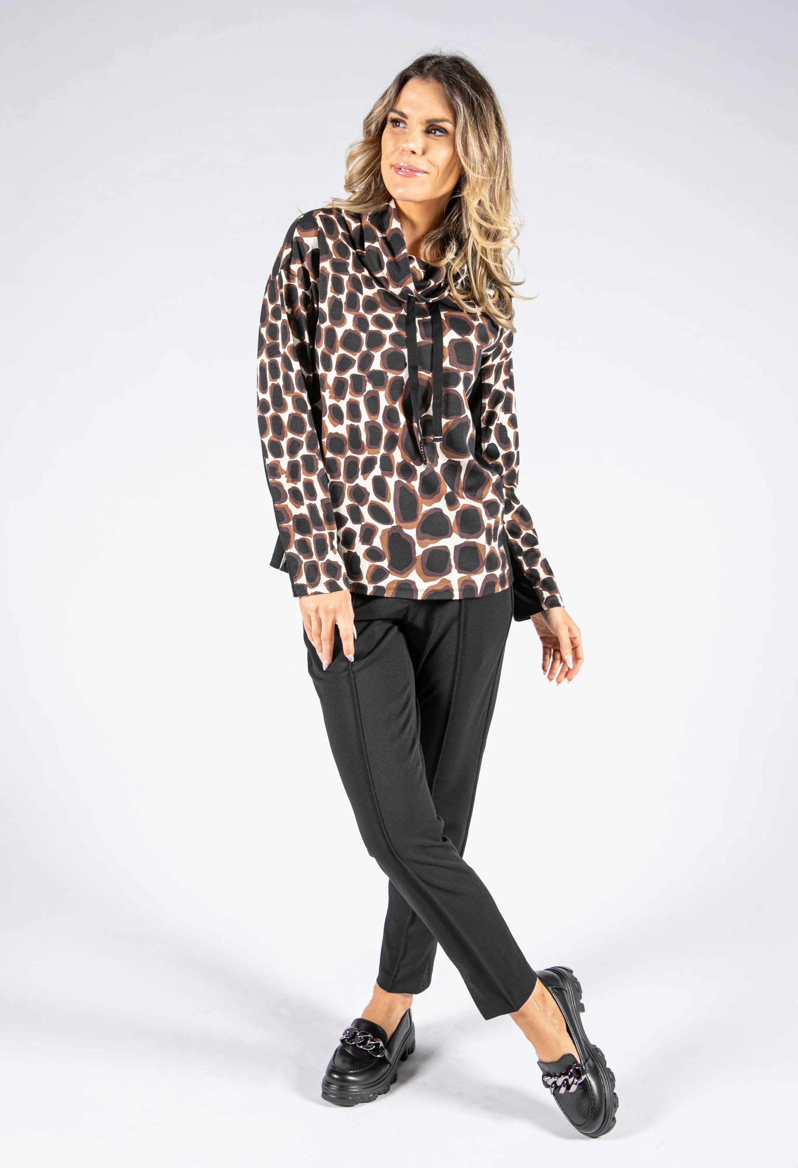 Animal Print Roll Neck Pullover