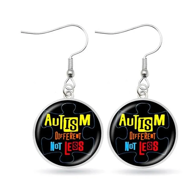 Autism Awareness Earrings Puzzle Drop Earrings Glass Dome Art Picture Fish Hook Earrings Souvenir Handmade Gift Jewelry