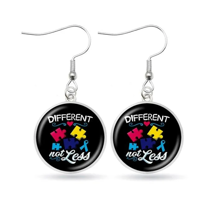 Autism Awareness Earrings Puzzle Drop Earrings Glass Dome Art Picture Fish Hook Earrings Souvenir Handmade Gift Jewelry