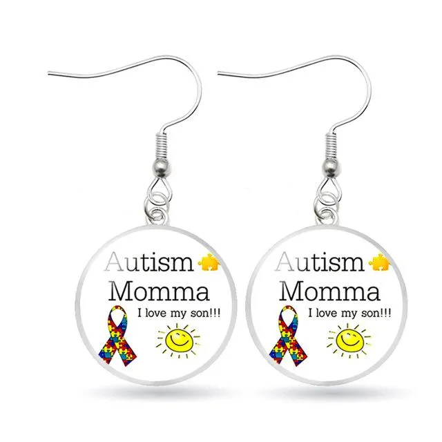 Autism Awareness Earrings Puzzle Drop Earrings Glass Dome Art Picture Fish Hook Earrings Souvenir Handmade Gift Jewelry