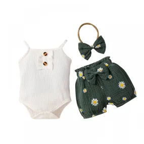 Baby Girls Sling Rimoer With Sunflower Shorts Set Boutique Baby Clothes Wholesale