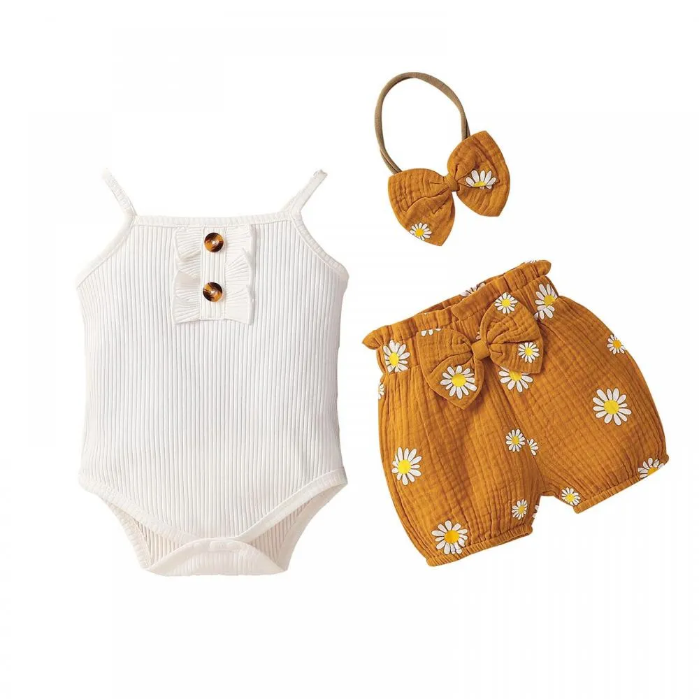 Baby Girls Sling Rimoer With Sunflower Shorts Set Boutique Baby Clothes Wholesale