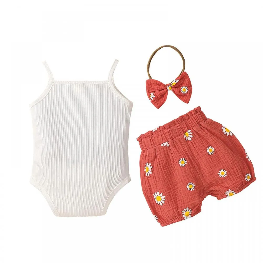 Baby Girls Sling Rimoer With Sunflower Shorts Set Boutique Baby Clothes Wholesale