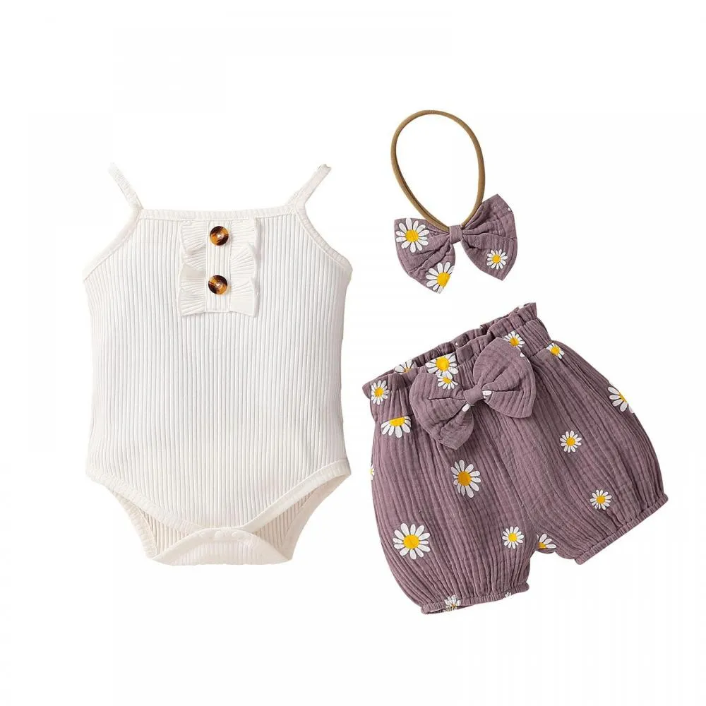 Baby Girls Sling Rimoer With Sunflower Shorts Set Boutique Baby Clothes Wholesale