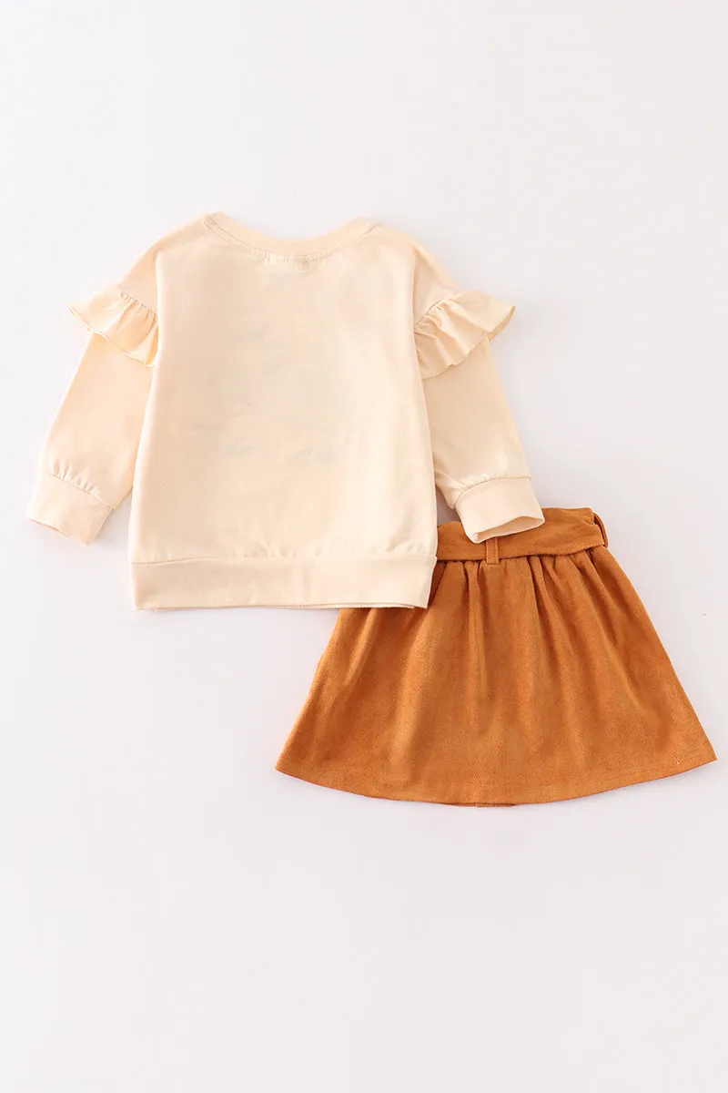 Beige halloween cat skirt set