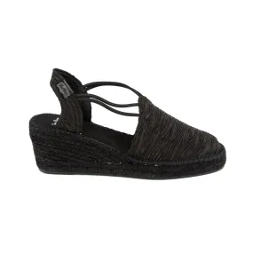 Black Cotton Blend Wedge Espadrille for Women - Tania-PLBK