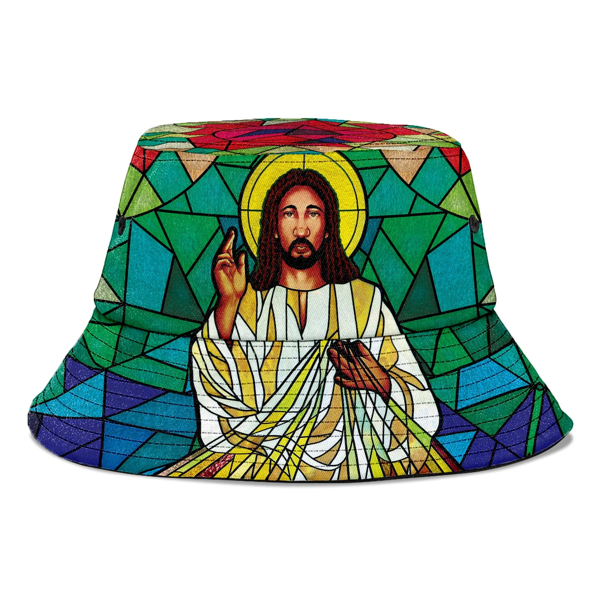 Black Jesus On The Stained Glass Bucket Hat