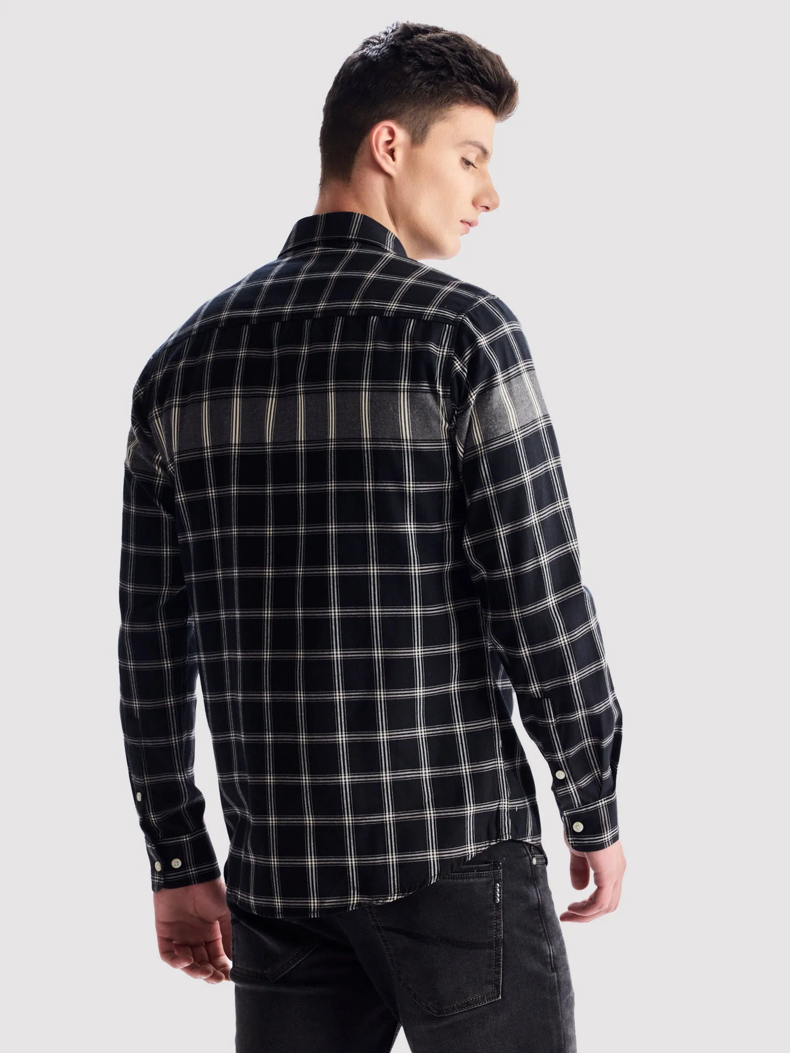 Black Pure Cotton Checked Shirt