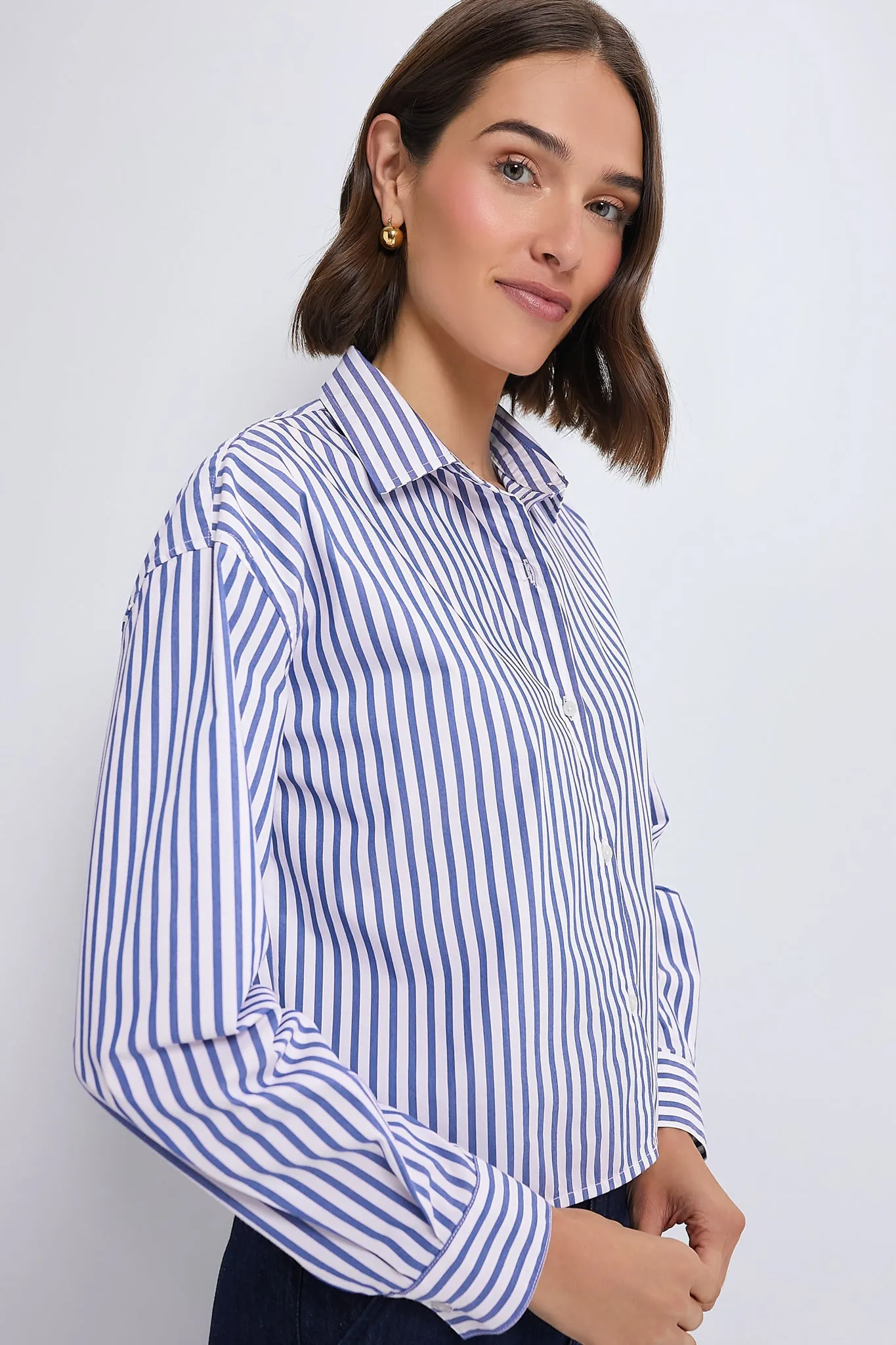 Blue Stripe Cropped Jasper Button Down