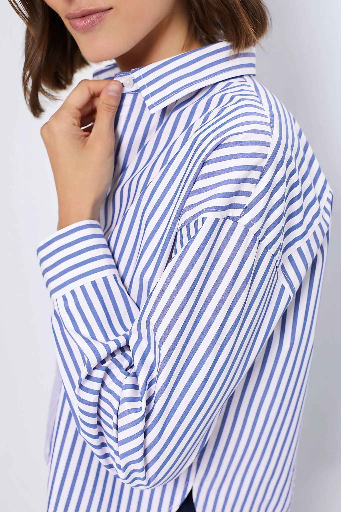 Blue Stripe Cropped Jasper Button Down