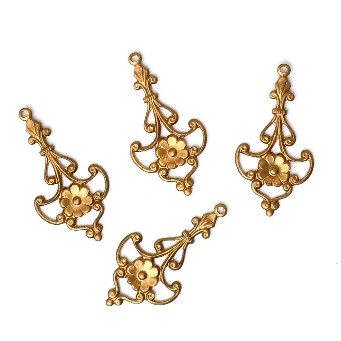 Brass Ornate Floral Charms x 4 - 5353S.