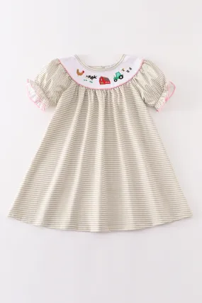 Brown farm embroidery dress