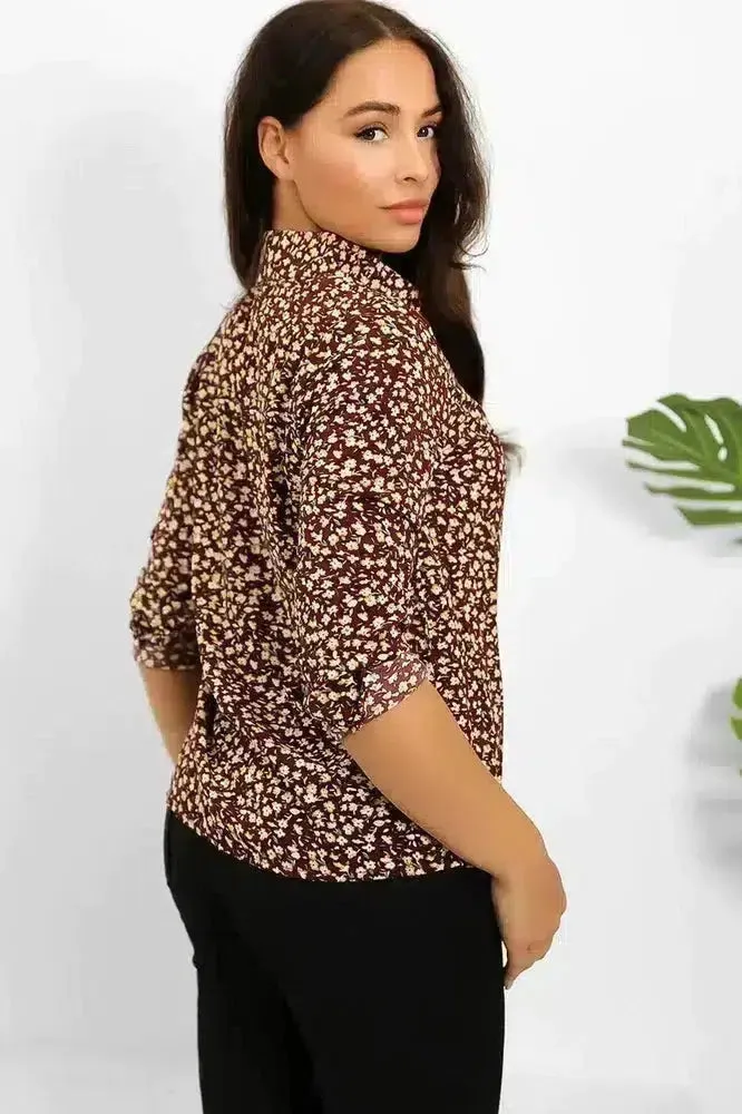 Burgundy Floral Print Classic Shirt