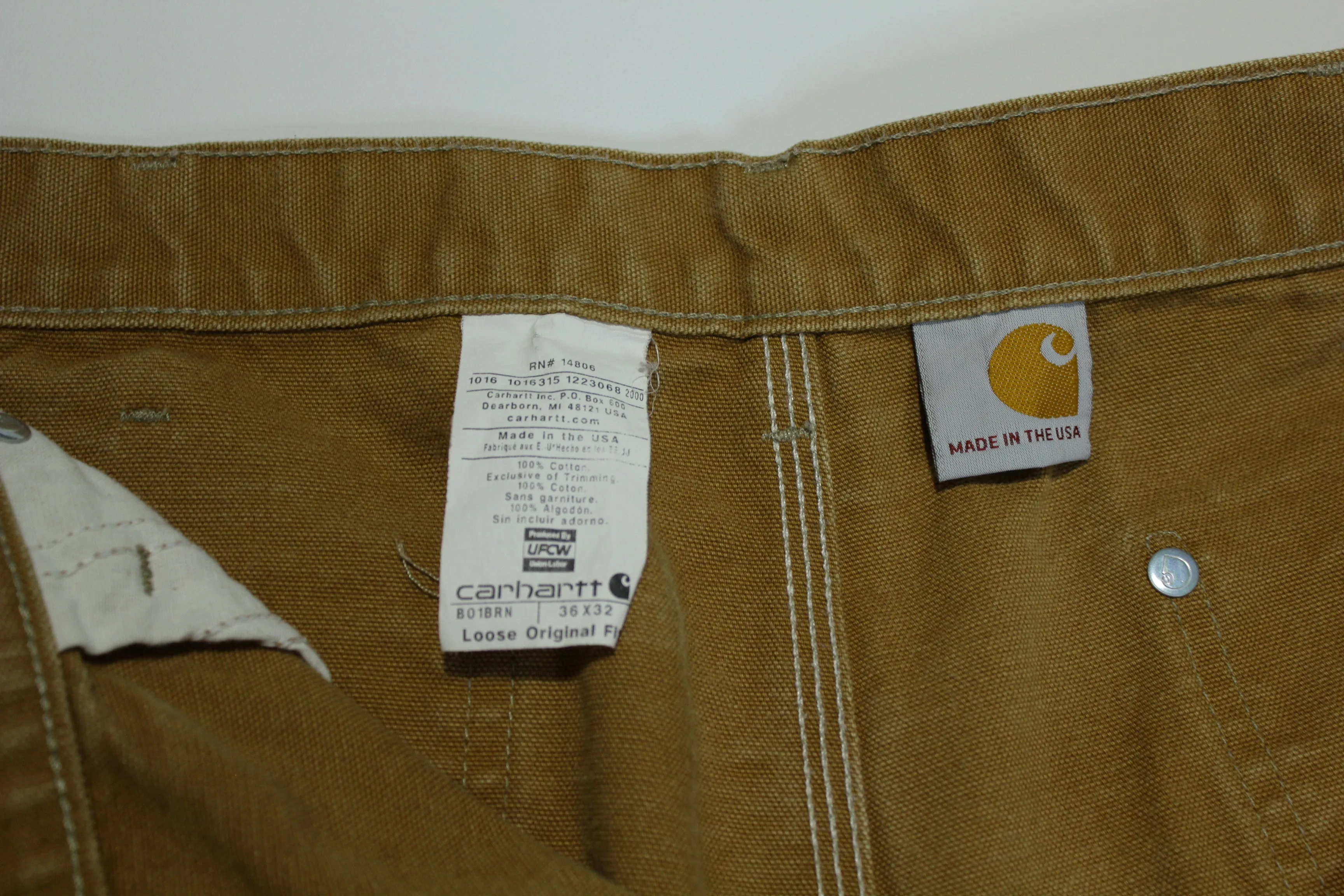 Carhartt B01 BRN Dungaree Fit Duck Wash Canvas Double Knee Front Work Construction Pants