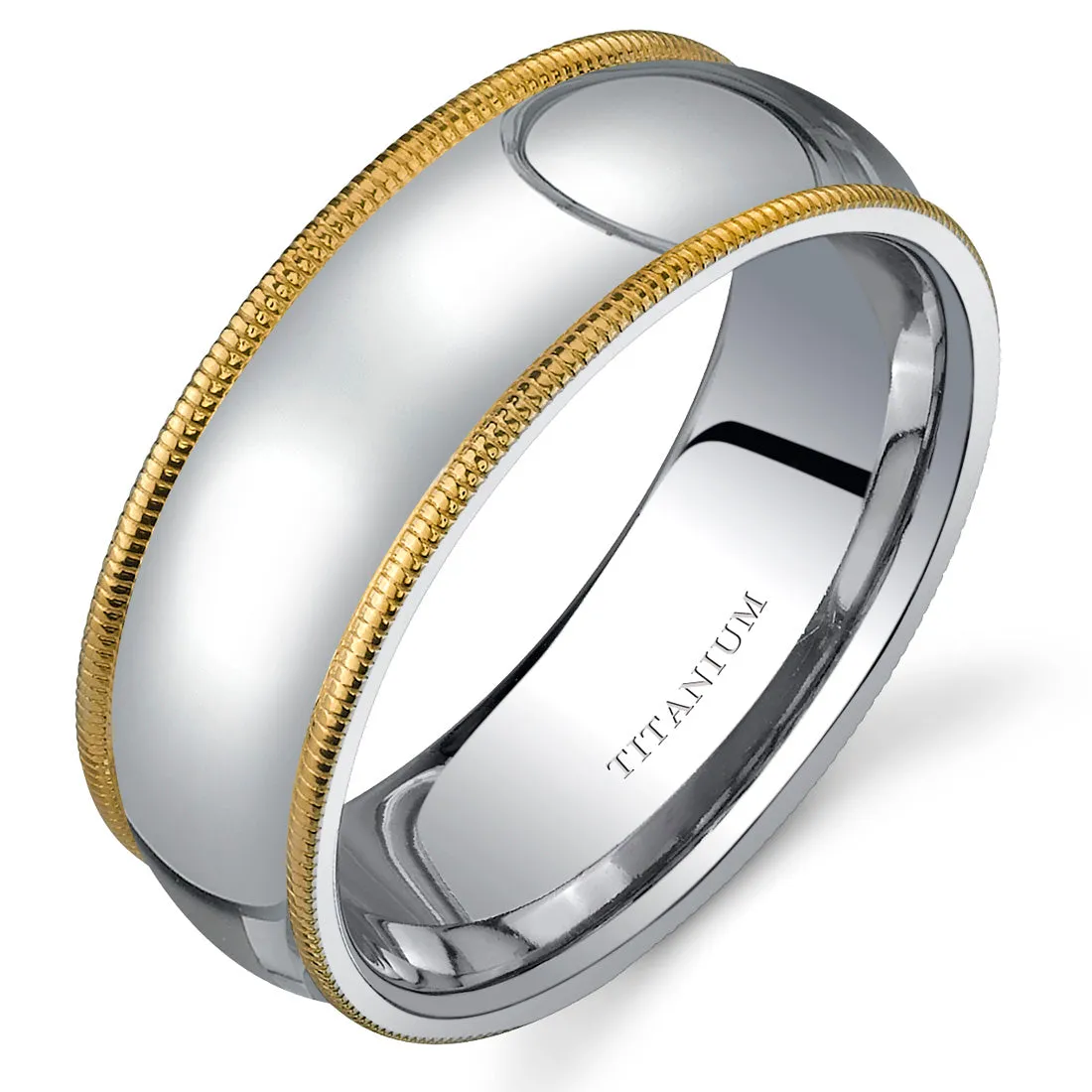 Classic Two-Tone 8mm Men's Genuine Titanium Band, Milgrain Edge, Comfort Fit, Size 8