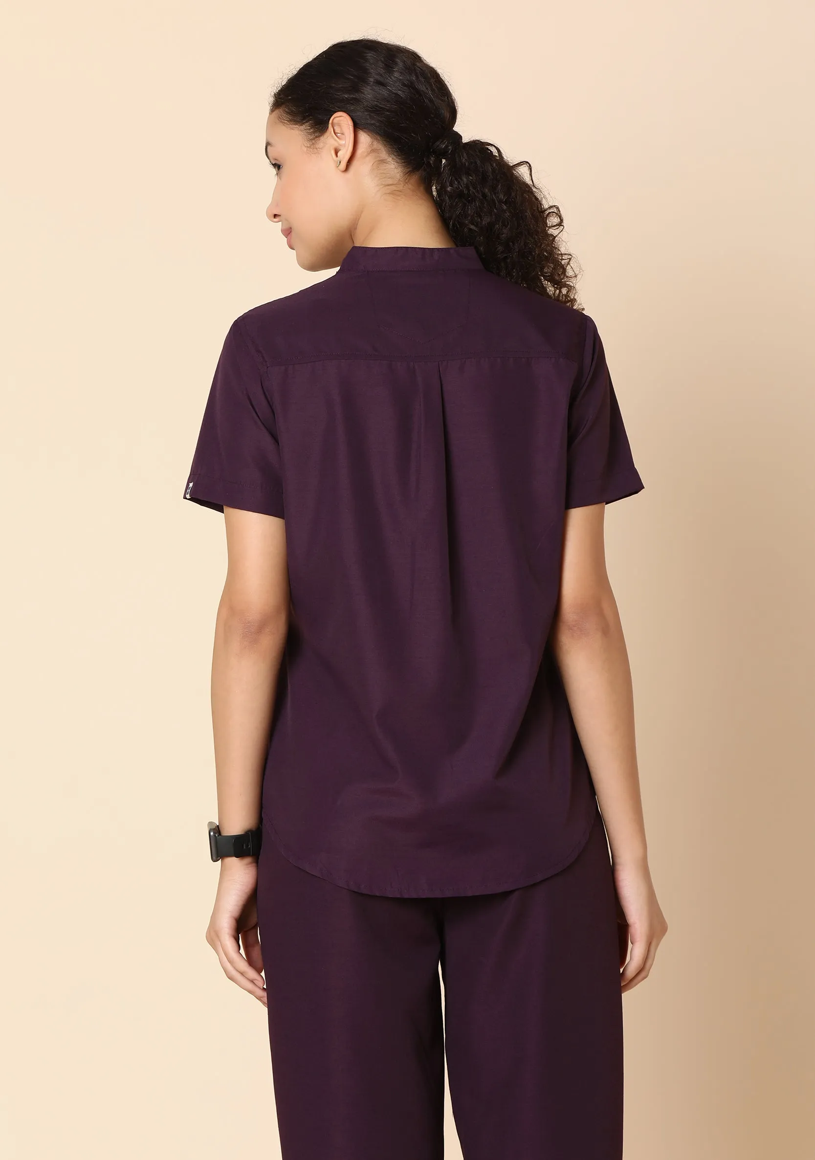 Classic Women's 5-Pocket Mandarin Collar (Wine) Scrub