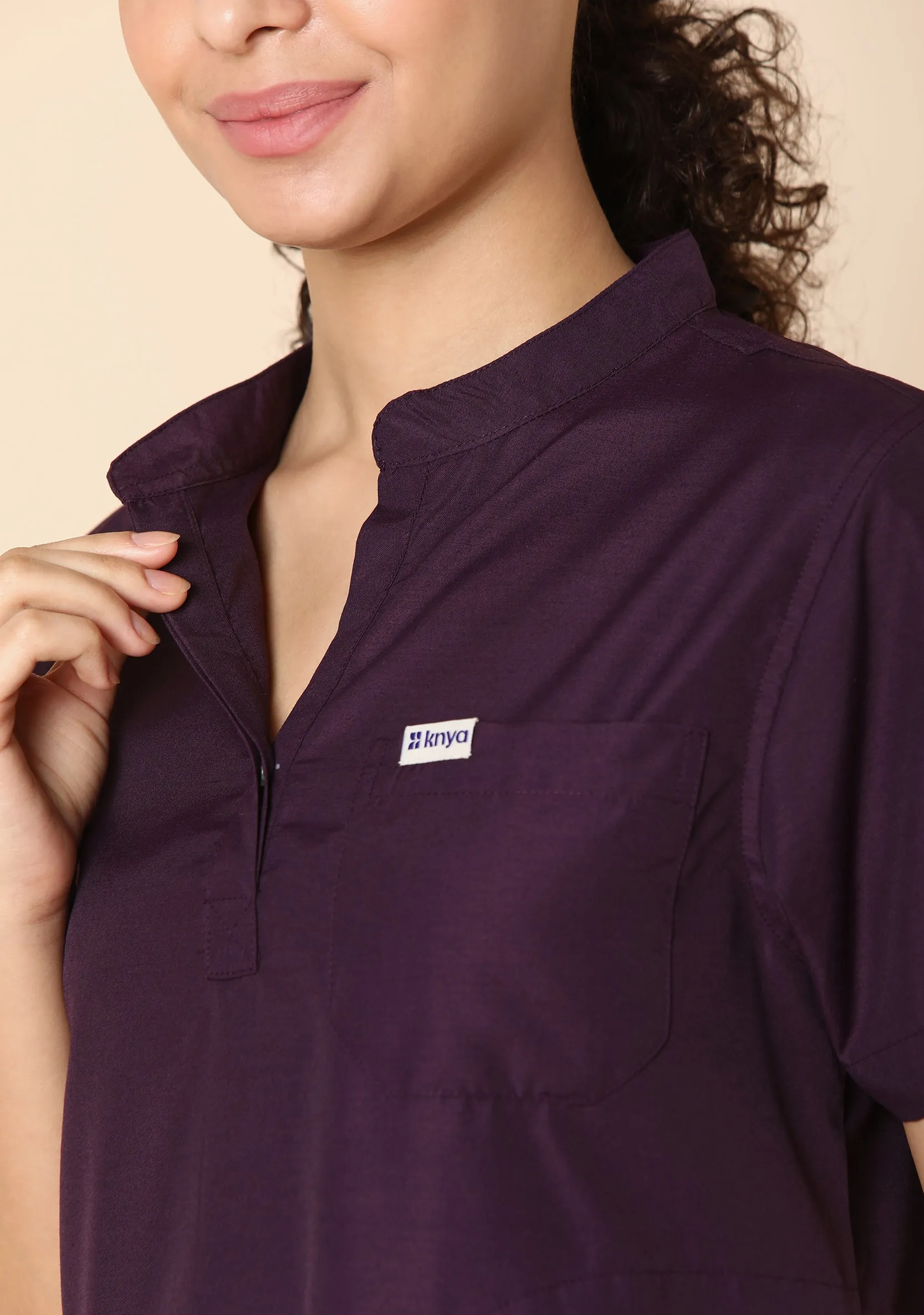 Classic Women's 5-Pocket Mandarin Collar (Wine) Scrub