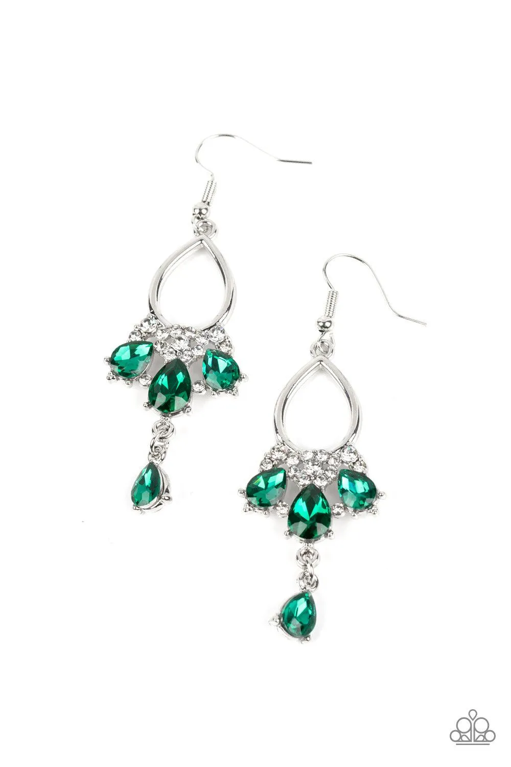 Coming in Clutch Green Rhinestone Earrings - Paparazzi Accessories