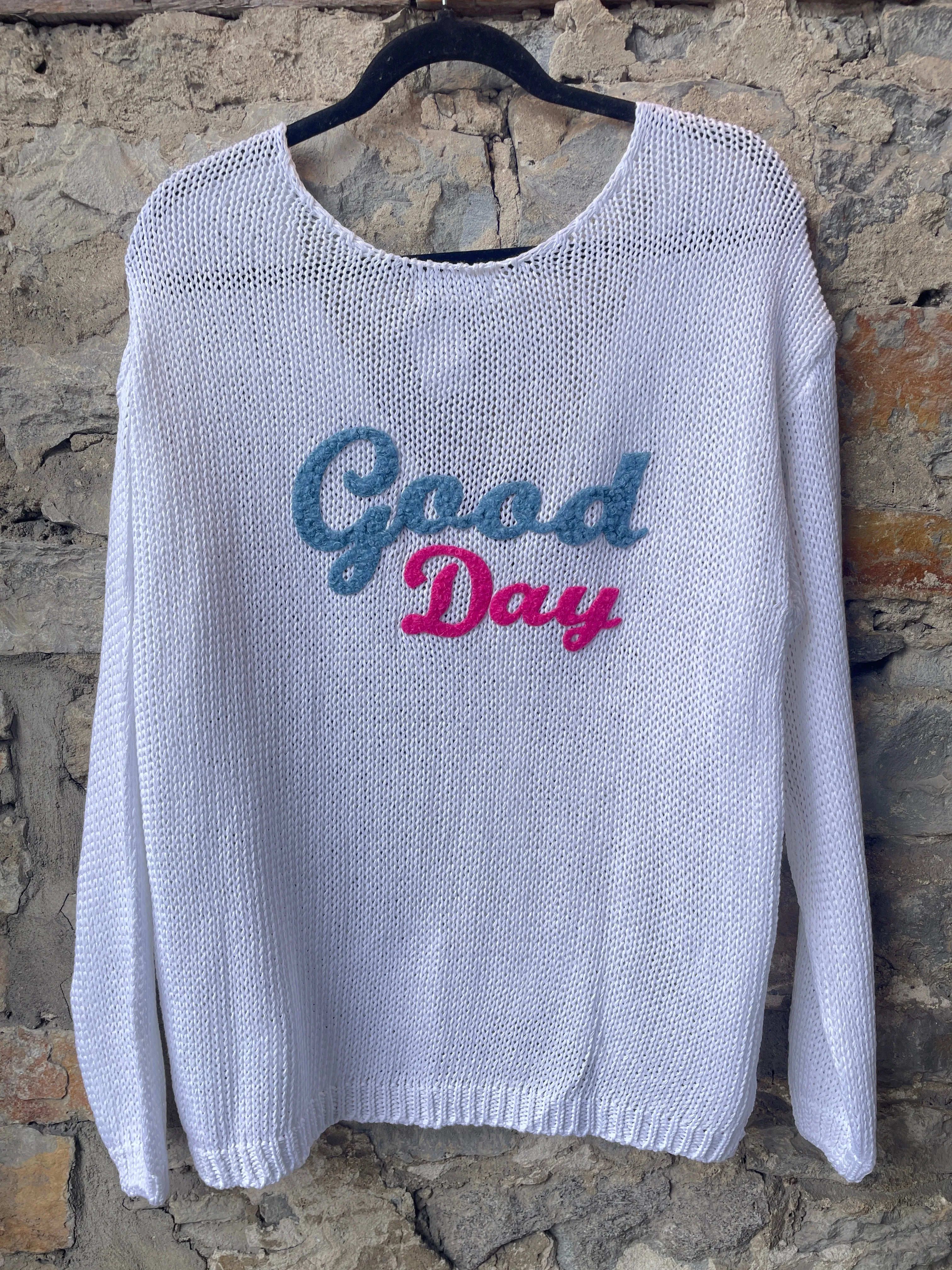 Cotton Knit Cardigan Good Day- White