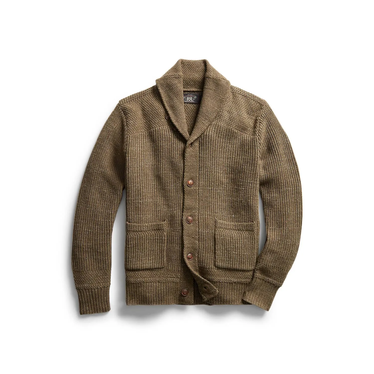 Cotton-Wool Shawl-Collar Cardigan Olive Heather