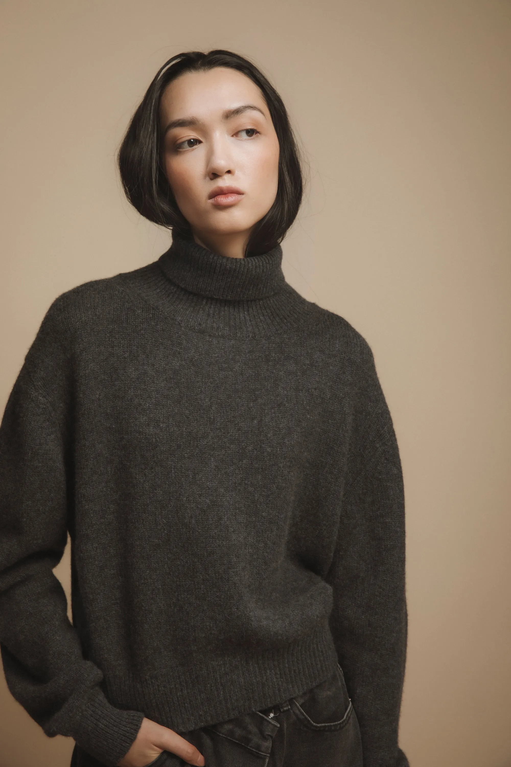 Cramond Cashmere Roll Neck Jumper - Grey