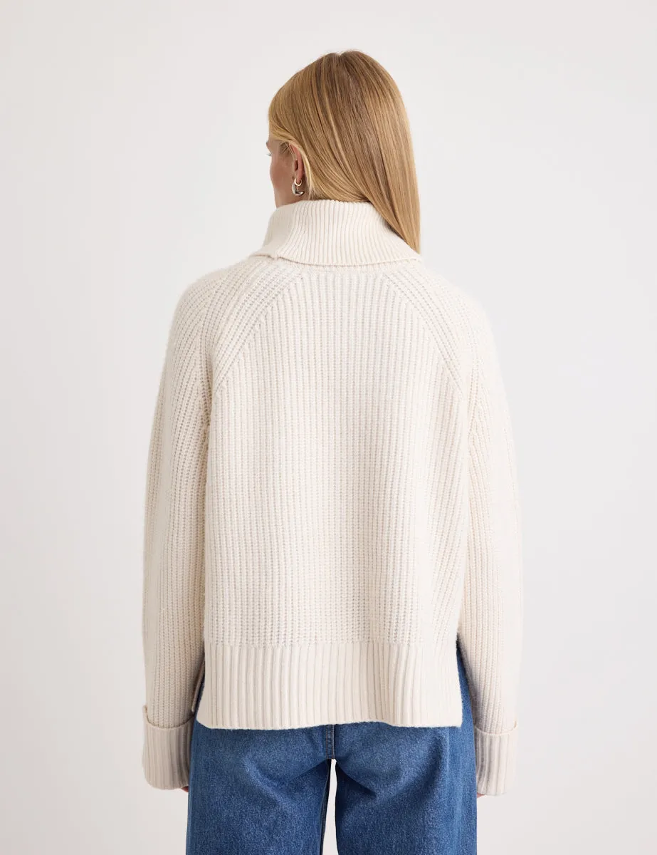 Cream Ribbed Chunky Knitted Jumper